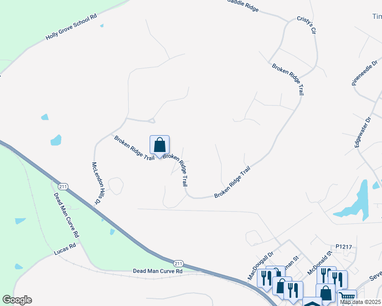 map of restaurants, bars, coffee shops, grocery stores, and more near 135 Rachels Point Road in Seven Lakes