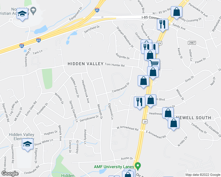 map of restaurants, bars, coffee shops, grocery stores, and more near 2004 Canterwood Drive in Charlotte