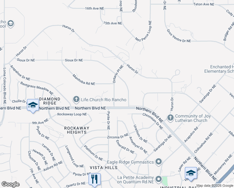 map of restaurants, bars, coffee shops, grocery stores, and more near 1024 Ontario Place Northeast in Rio Rancho