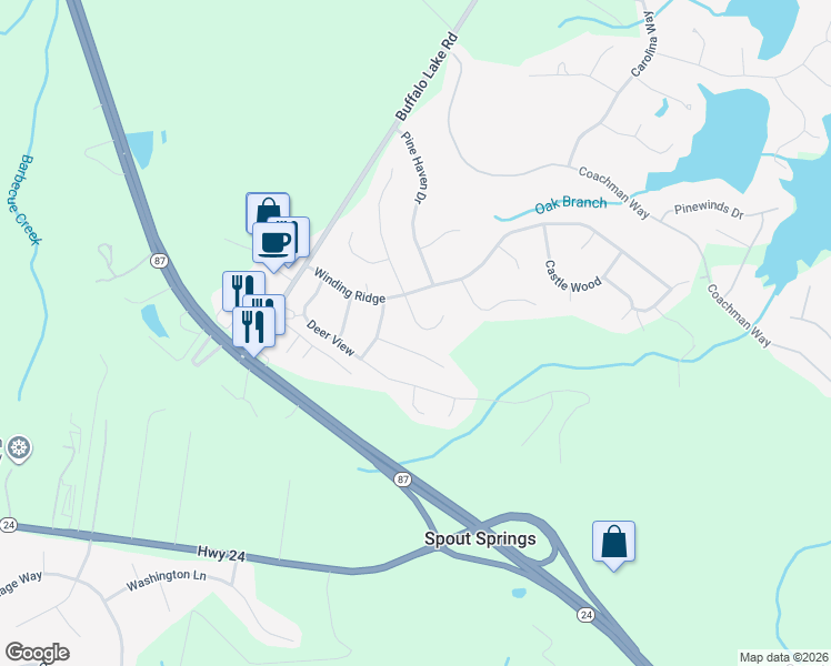 map of restaurants, bars, coffee shops, grocery stores, and more near 99 Bone Oak in Sanford