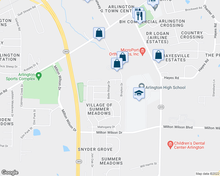map of restaurants, bars, coffee shops, grocery stores, and more near 5494 Belle Ridge Drive in Arlington