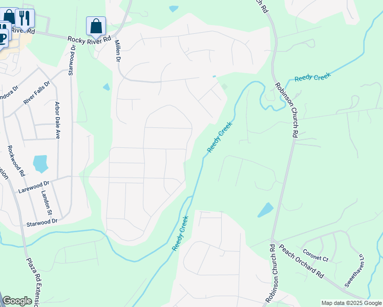 map of restaurants, bars, coffee shops, grocery stores, and more near 10254 Paper Birch Drive in Charlotte