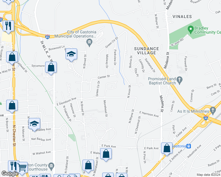 map of restaurants, bars, coffee shops, grocery stores, and more near Mobile Lane in Gastonia