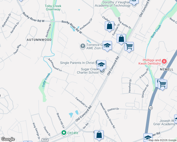 map of restaurants, bars, coffee shops, grocery stores, and more near 1332 State Road 2842 in Charlotte