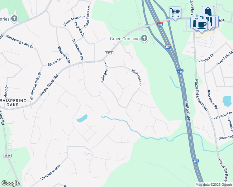 map of restaurants, bars, coffee shops, grocery stores, and more near 3810 Bellingham Lane in Charlotte