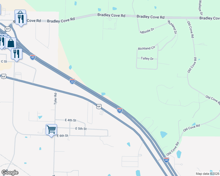 map of restaurants, bars, coffee shops, grocery stores, and more near 348 Furniture Road in Russellville