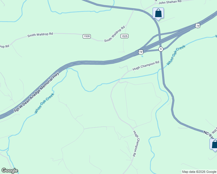 map of restaurants, bars, coffee shops, grocery stores, and more near 442 Hugh Champion Road in Tryon