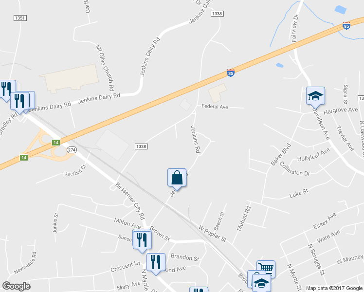 map of restaurants, bars, coffee shops, grocery stores, and more near 1406 Castle Court in Gastonia