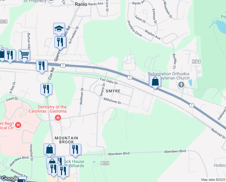 map of restaurants, bars, coffee shops, grocery stores, and more near in Gastonia