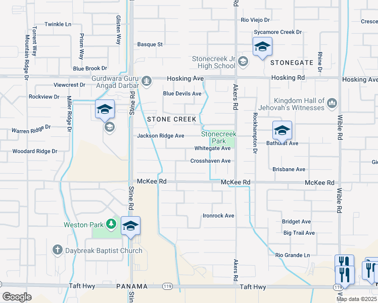 map of restaurants, bars, coffee shops, grocery stores, and more near 4418 Jackson Ridge Avenue in Bakersfield