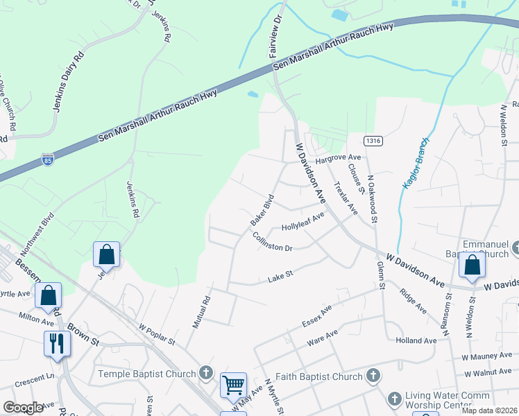 map of restaurants, bars, coffee shops, grocery stores, and more near 1606 Hunsinger Avenue in Gastonia