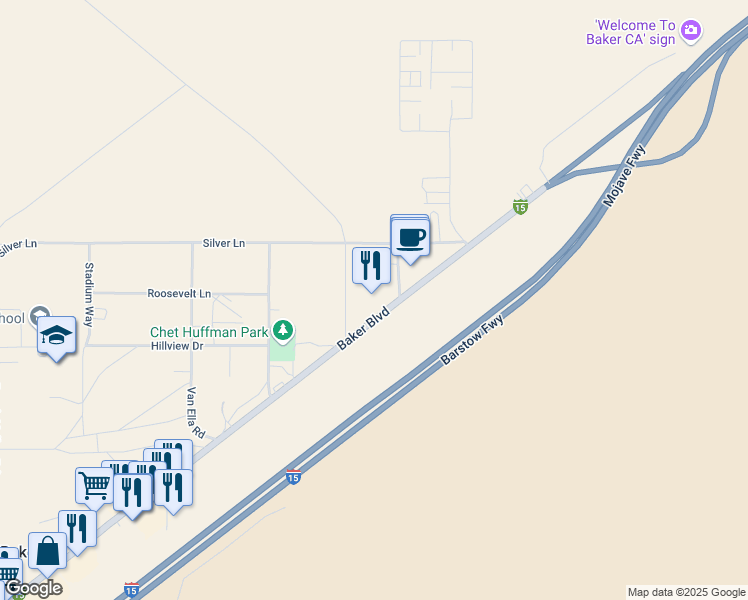 map of restaurants, bars, coffee shops, grocery stores, and more near in Baker