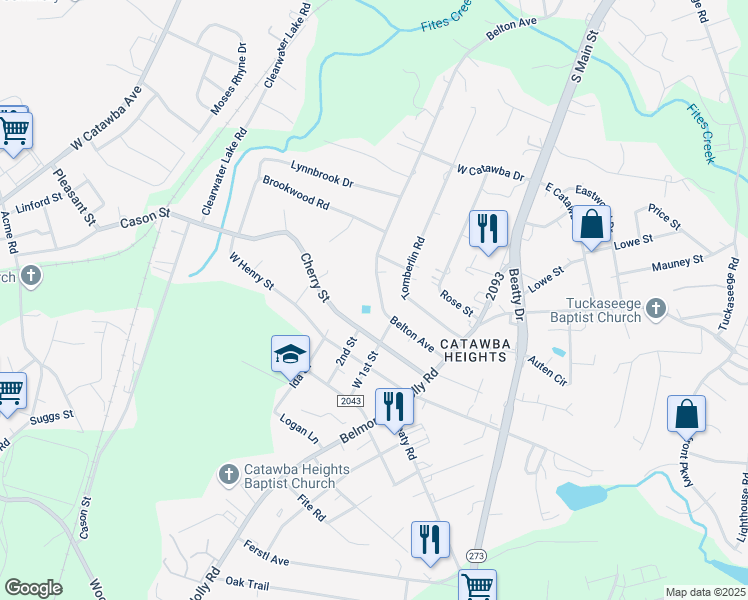 map of restaurants, bars, coffee shops, grocery stores, and more near 207 Belton Avenue in Belmont