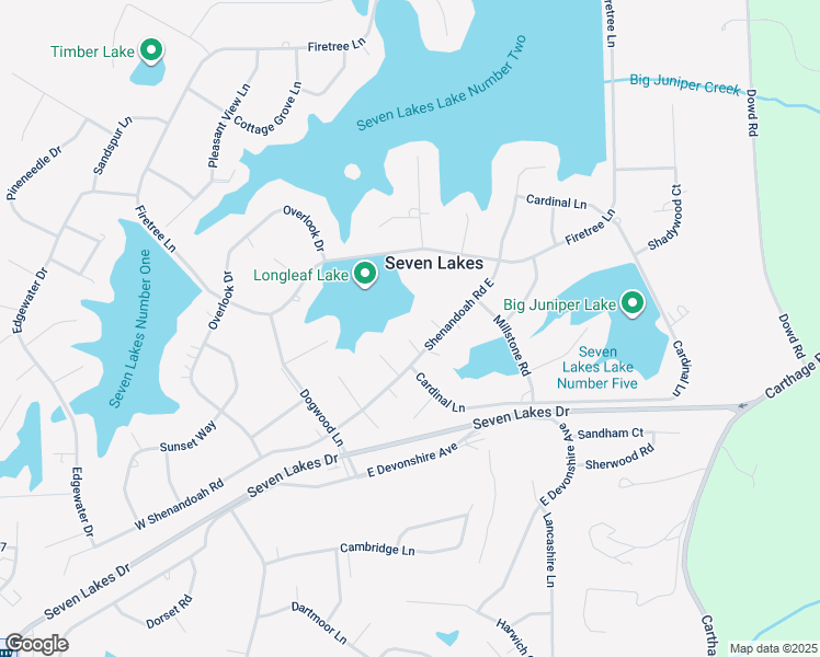 map of restaurants, bars, coffee shops, grocery stores, and more near 104 Round Oak Court in Seven Lakes