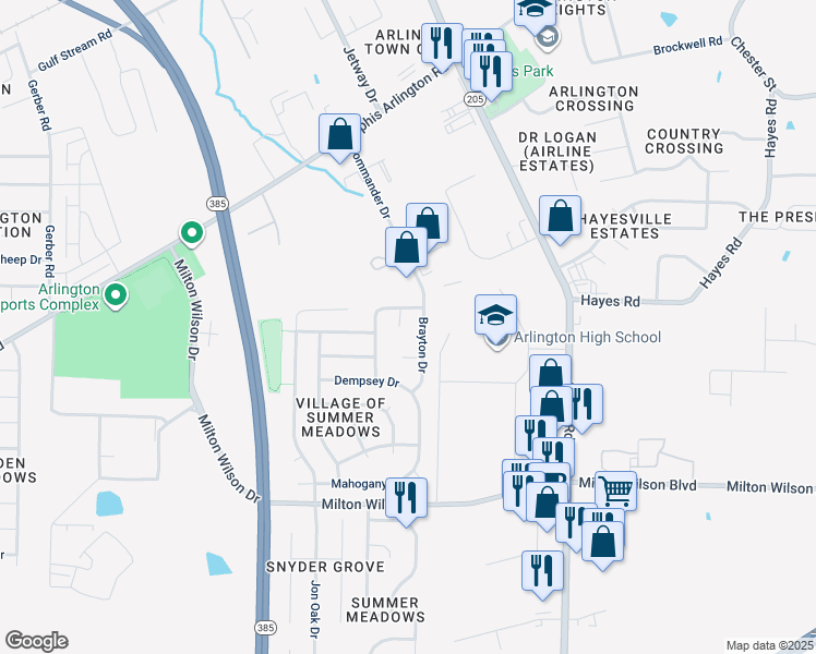 map of restaurants, bars, coffee shops, grocery stores, and more near 5524 Underwood Cove in Arlington