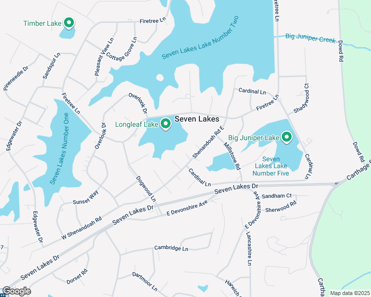 map of restaurants, bars, coffee shops, grocery stores, and more near 104 Round Oak Court in Seven Lakes
