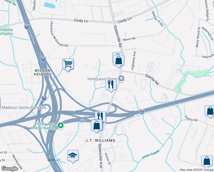 map of restaurants, bars, coffee shops, grocery stores, and more near 3130 Auten Avenue in Charlotte