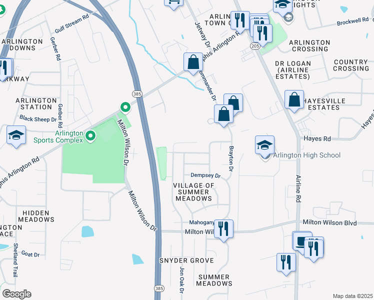 map of restaurants, bars, coffee shops, grocery stores, and more near 11576 Milton Meadows Dr in Arlington