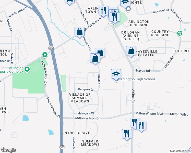 map of restaurants, bars, coffee shops, grocery stores, and more near 5510 Underwood Cove in Arlington