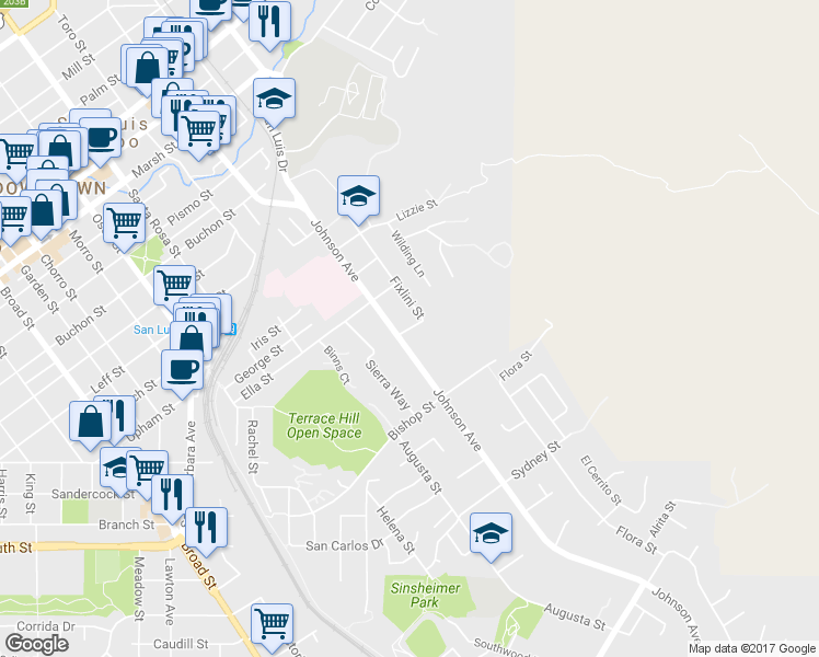 map of restaurants, bars, coffee shops, grocery stores, and more near 2085 Fixlini Street in San Luis Obispo