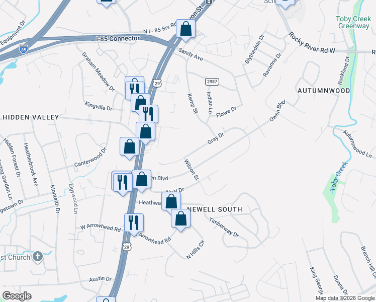 map of restaurants, bars, coffee shops, grocery stores, and more near in Charlotte