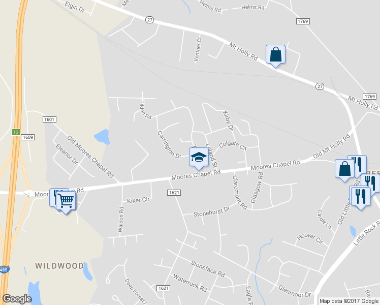 map of restaurants, bars, coffee shops, grocery stores, and more near 927 Tilden Road in Charlotte