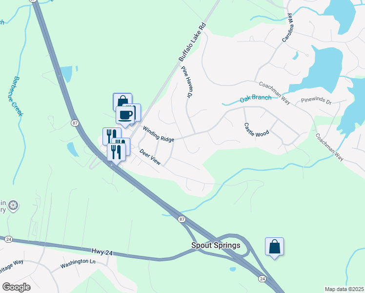 map of restaurants, bars, coffee shops, grocery stores, and more near 34 Fox Wood South in Sanford