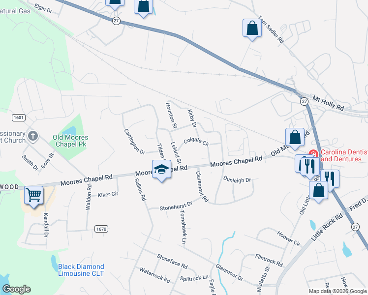 map of restaurants, bars, coffee shops, grocery stores, and more near 8528 Colgate Circle in Charlotte