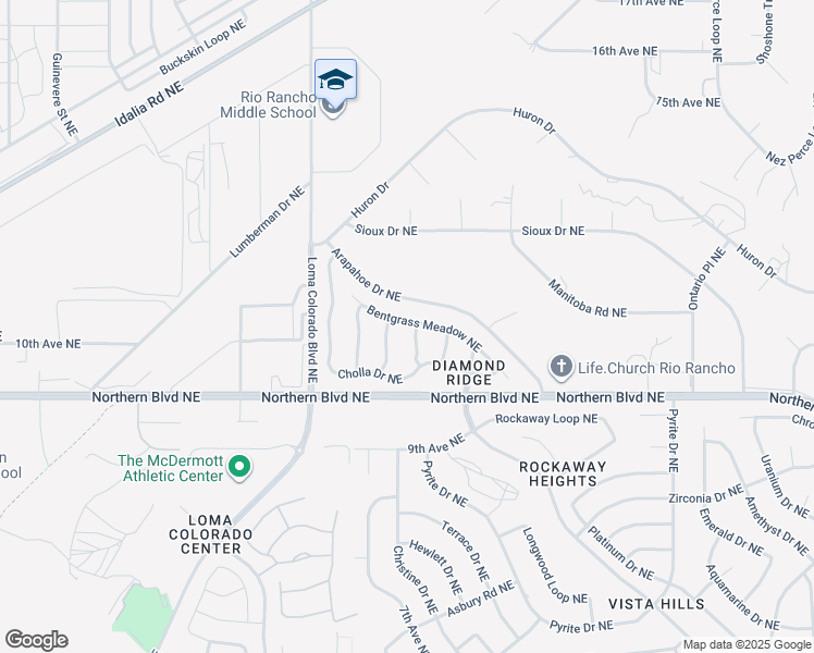 map of restaurants, bars, coffee shops, grocery stores, and more near 1109 Coyote Bush Road Northeast in Rio Rancho