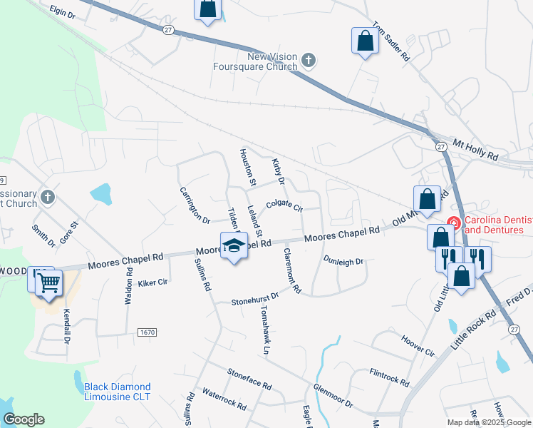 map of restaurants, bars, coffee shops, grocery stores, and more near 8528 Colgate Circle in Charlotte