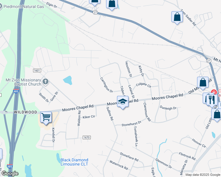 map of restaurants, bars, coffee shops, grocery stores, and more near 420 Milburn Court in Charlotte
