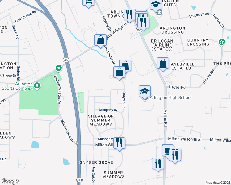 map of restaurants, bars, coffee shops, grocery stores, and more near 5517 Underwood Cove in Arlington