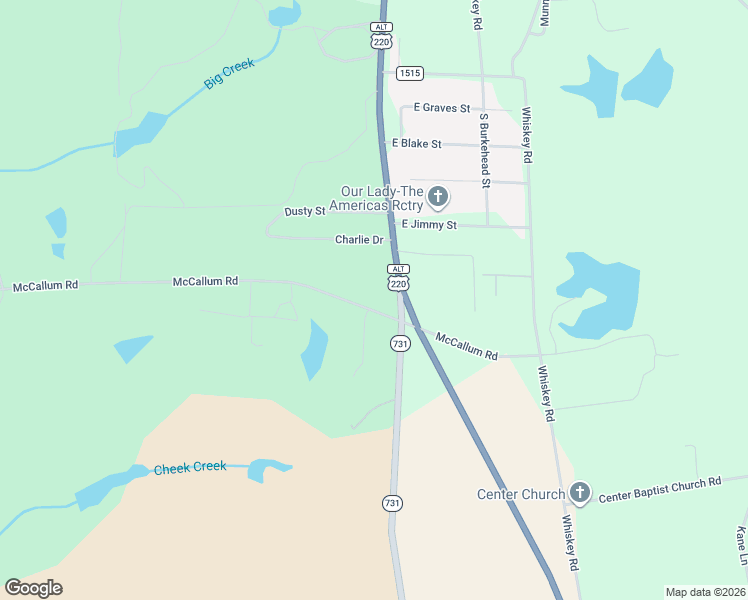map of restaurants, bars, coffee shops, grocery stores, and more near 2627 McCallum Road in Candor