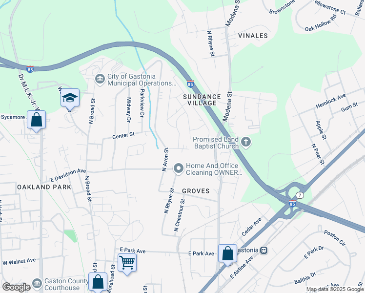 map of restaurants, bars, coffee shops, grocery stores, and more near 814 Circle View Drive in Gastonia