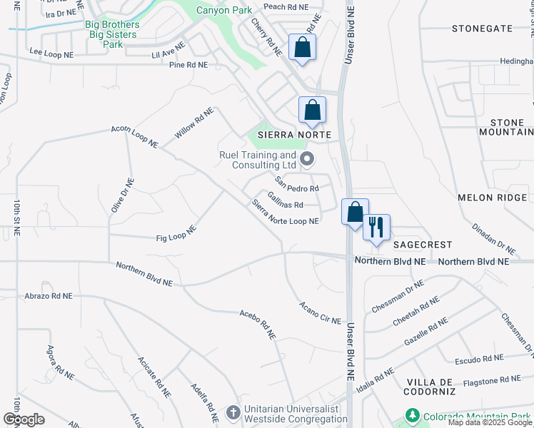 map of restaurants, bars, coffee shops, grocery stores, and more near 1737 Sierra Norte Loop in Rio Rancho