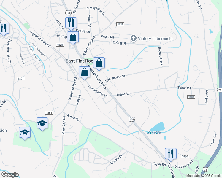 map of restaurants, bars, coffee shops, grocery stores, and more near 2712 Spartanburg Highway in East Flat Rock