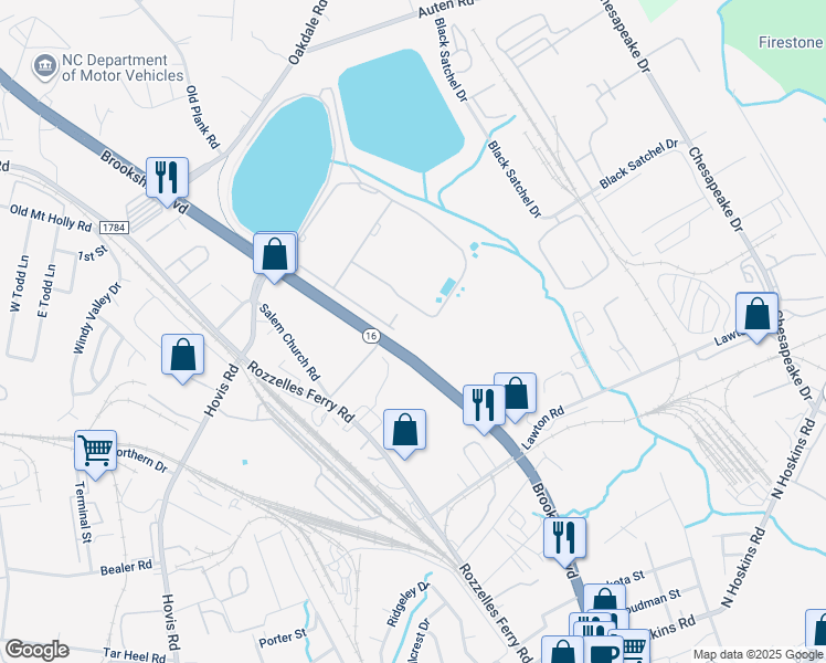 map of restaurants, bars, coffee shops, grocery stores, and more near 5100 Brookshire Boulevard in Charlotte