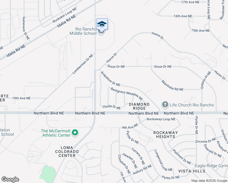 map of restaurants, bars, coffee shops, grocery stores, and more near 4514 Bentgrass Meadow Drive Northeast in Rio Rancho