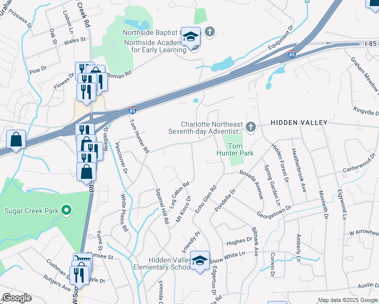 map of restaurants, bars, coffee shops, grocery stores, and more near in Charlotte