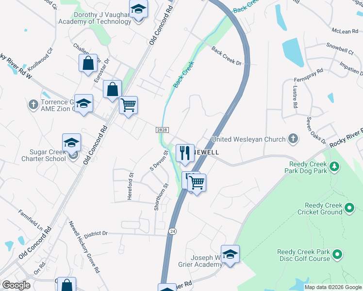 map of restaurants, bars, coffee shops, grocery stores, and more near 1919 Corriente Court in Charlotte