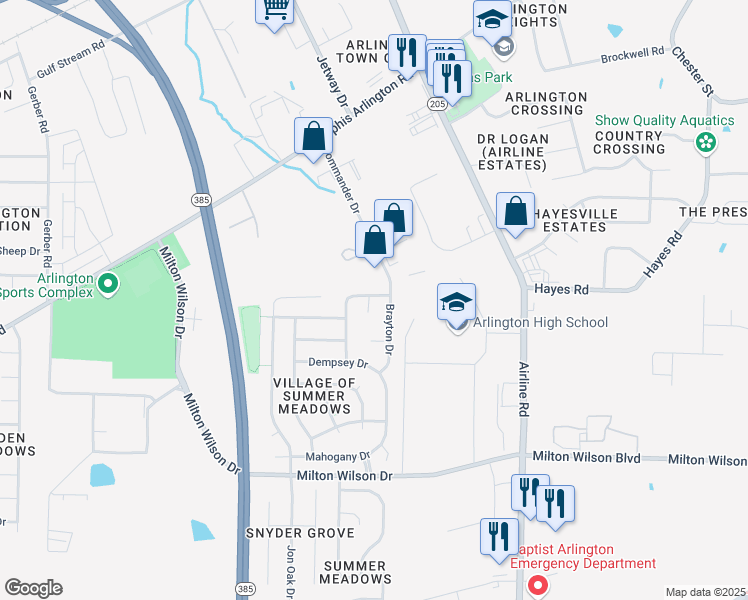 map of restaurants, bars, coffee shops, grocery stores, and more near 5524 Underwood Cove in Arlington
