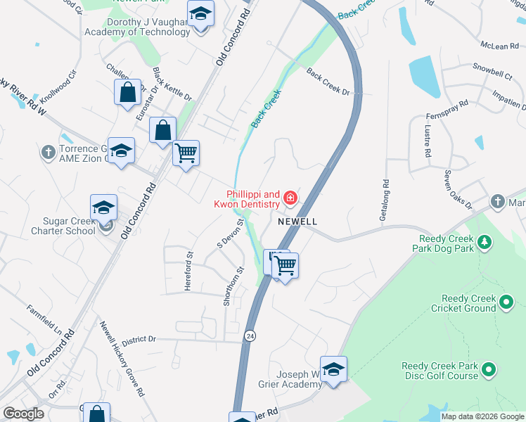 map of restaurants, bars, coffee shops, grocery stores, and more near 1919 Corriente Court in Charlotte