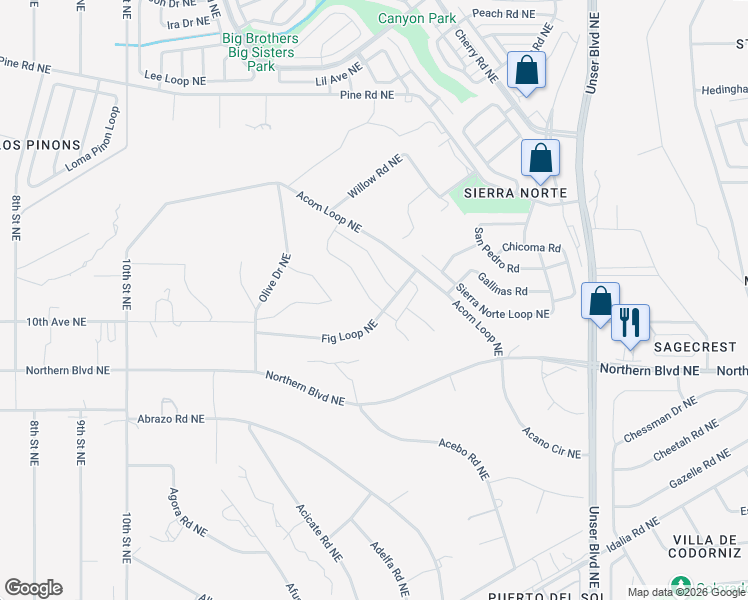 map of restaurants, bars, coffee shops, grocery stores, and more near 424 Mohawk Street Southwest in Rio Rancho