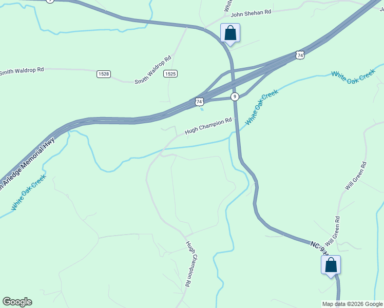 map of restaurants, bars, coffee shops, grocery stores, and more near 411 Hugh Champion Road in Tryon