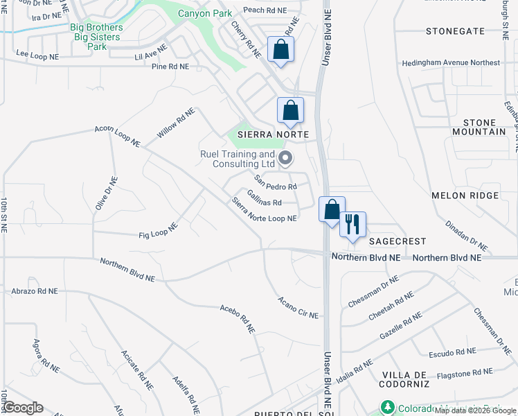 map of restaurants, bars, coffee shops, grocery stores, and more near 1804 Gallinas Road in Rio Rancho