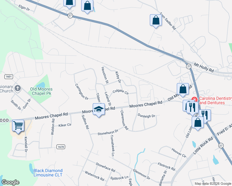 map of restaurants, bars, coffee shops, grocery stores, and more near in Charlotte