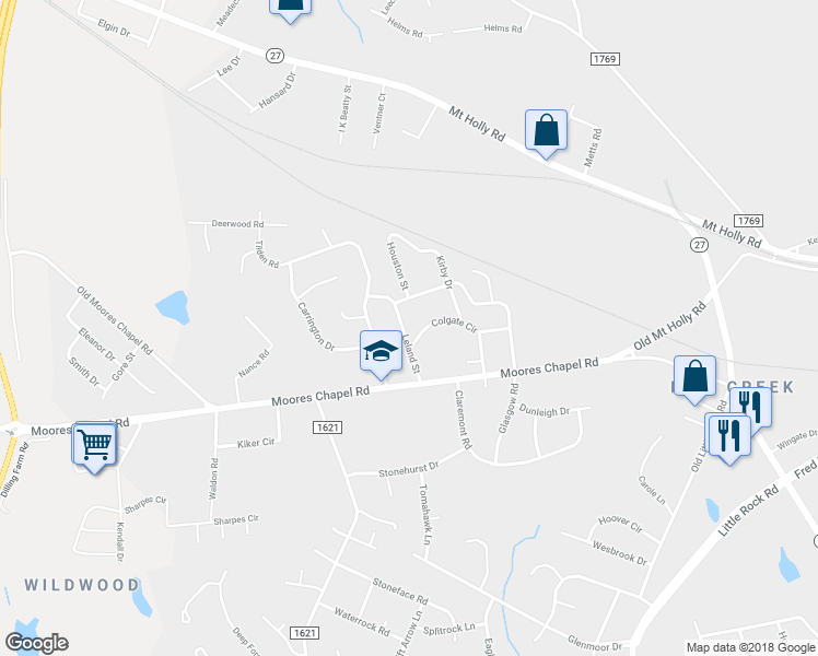 map of restaurants, bars, coffee shops, grocery stores, and more near 427 Leland Street in Charlotte