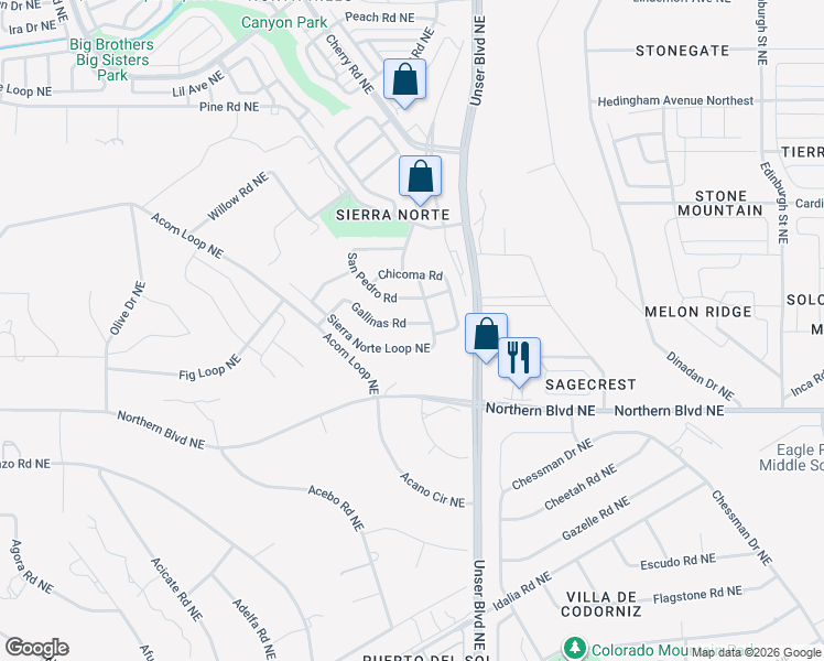map of restaurants, bars, coffee shops, grocery stores, and more near 1844 Gallinas Road in Rio Rancho
