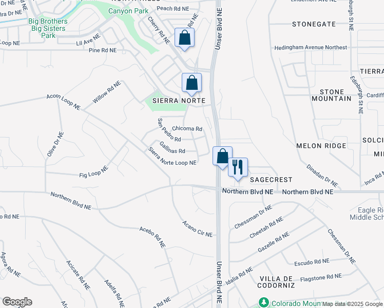 map of restaurants, bars, coffee shops, grocery stores, and more near 1856 Gallinas Road in Rio Rancho