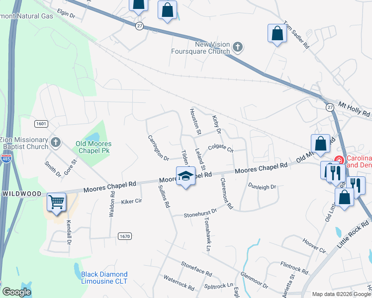 map of restaurants, bars, coffee shops, grocery stores, and more near 927 Tilden Road in Charlotte